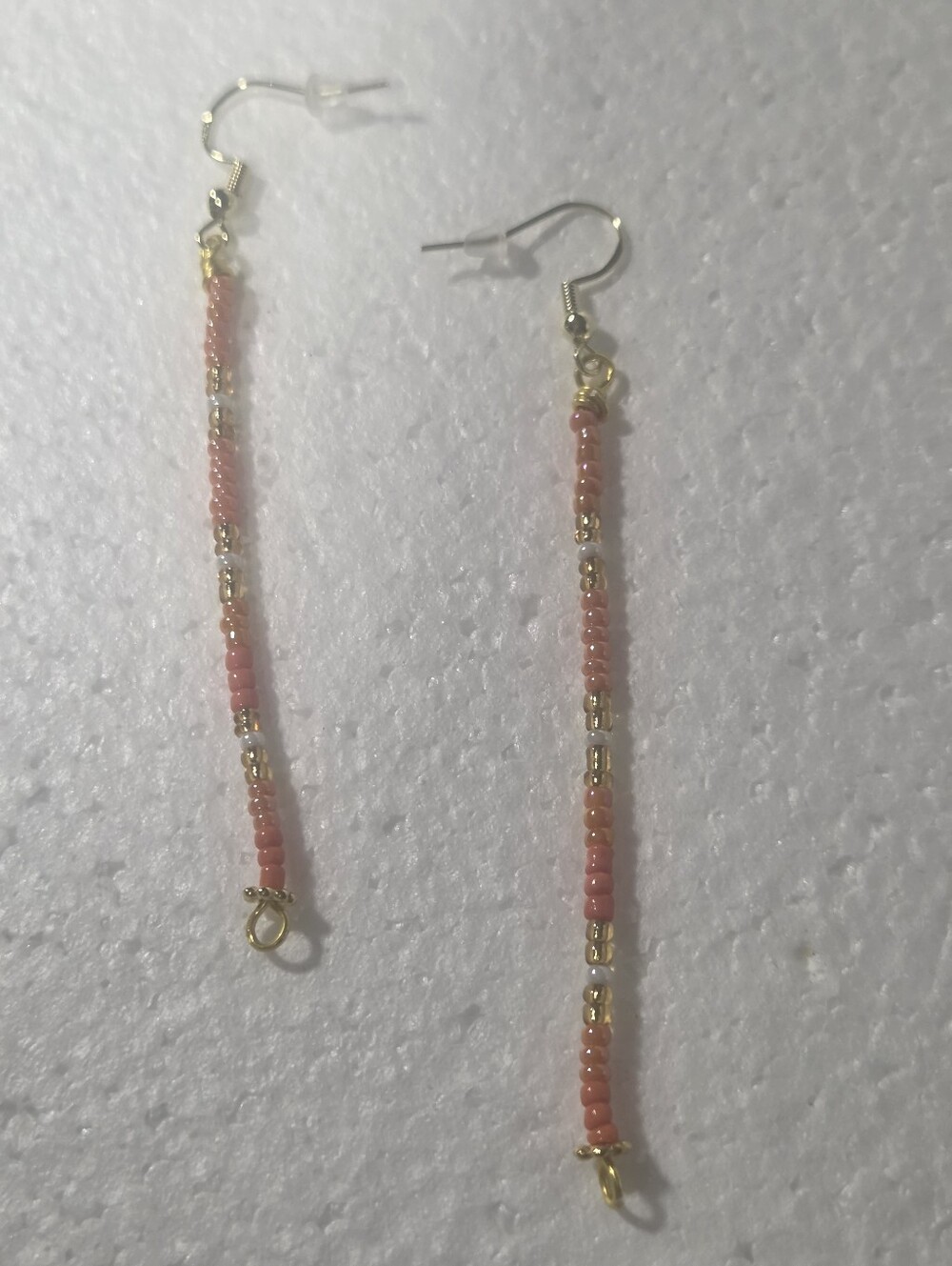 Handcrafted Delicate Orange Beaded Drop Earrings - Unbranded